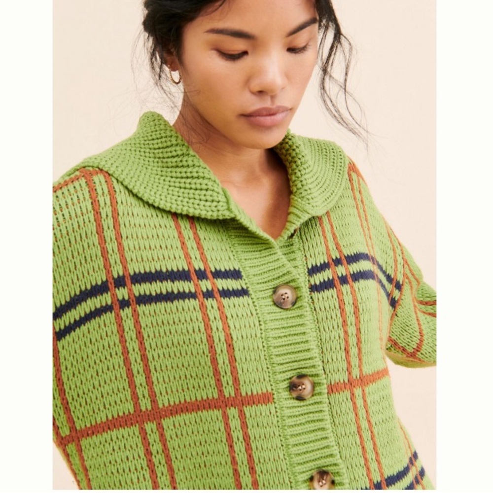 Anthropologie Callahan Green and Brown Plaid Knit Cardigan - Picture 3 of 10